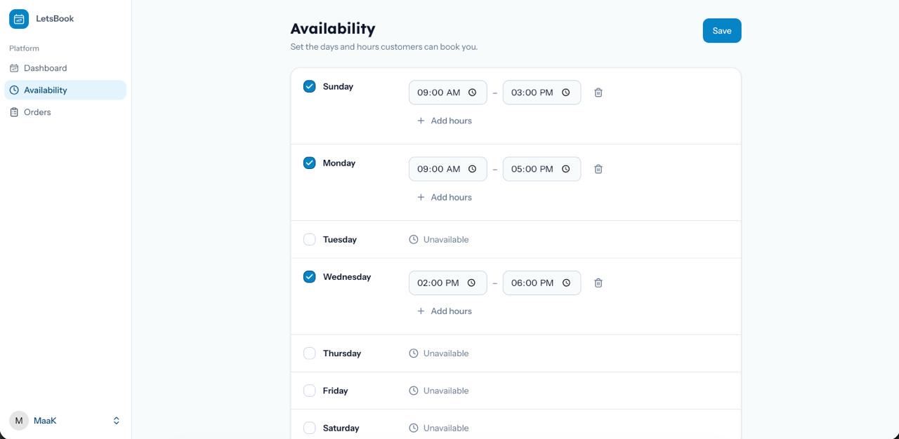LetsBook Availability