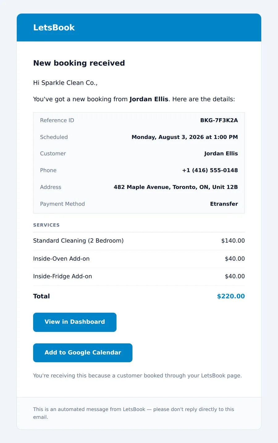 New Booking Alert